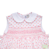 Pink Flower Pattern Print Geometric Smocking Sleeveless Dress