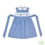 Blue Check Fish Smocking Sleeveless Dress