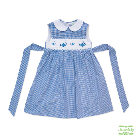 Blue Check Fish Smocking Sleeveless Dress