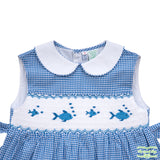 Blue Check Fish Smocking Sleeveless Dress