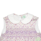 Purple Flower & Bow Floral Geometric Smocking Sleeveless Dress