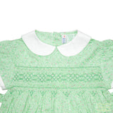 Pale Green Floral Geometric Smocking Short Sleeve Dress