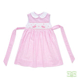 Pink Check Seersucker Piggy Smocking Sleeveless Dress