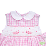 Pink Check Seersucker Piggy Smocking Sleeveless Dress