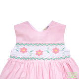 Pink Corduroy Morning Glory Smocking Sleeveless V Back Dress