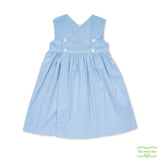 Blue Corduroy Morning Glory Smocking Sleeveless V Back Dress