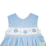 Blue Corduroy Morning Glory Smocking Sleeveless V Back Dress