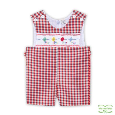 Red Navy Check Kites Smocking Overall