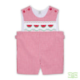 Red Seersucker Check Watermelon Smocking Overall