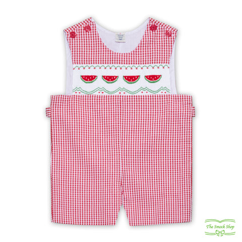 Red Seersucker Check Watermelon Smocking Overall