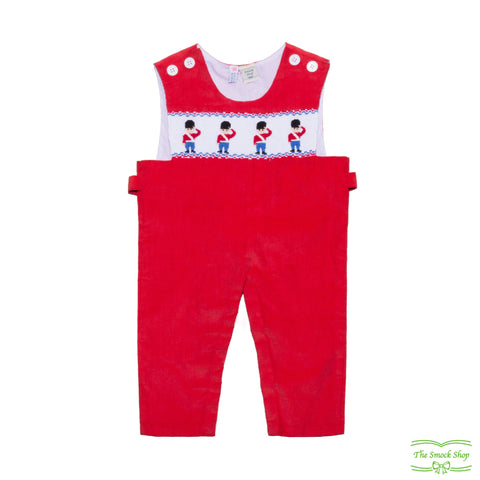 Red Corduroy Soldier Smocking Long Overall