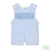 Pale Blue Corduroy Geometric Smocking Overall