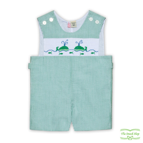 Green Stripe Whale Smocking Overall