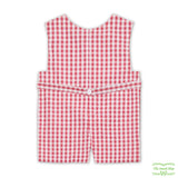 Red Yellow check Seersucker Sports Theme Smocking Overall