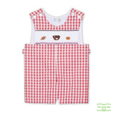 Red Yellow check Seersucker Sports Theme Smocking Overall