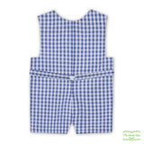 Blue Check Construction Vehicle Smocking Overall