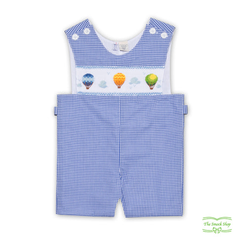 Blue Check Hot Air Balloon Smocking Overall