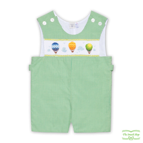 Green Check Hot Air Balloon Smocking Overall