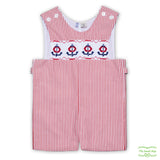 Red Check Anchor Smocking Overall in Mini Red Check