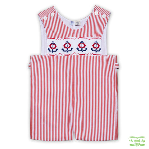 Red Check Anchor Smocking Overall in Mini Red Check