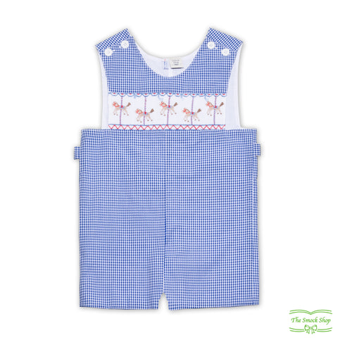 Blue Check Merry Go Round Smocking Overall