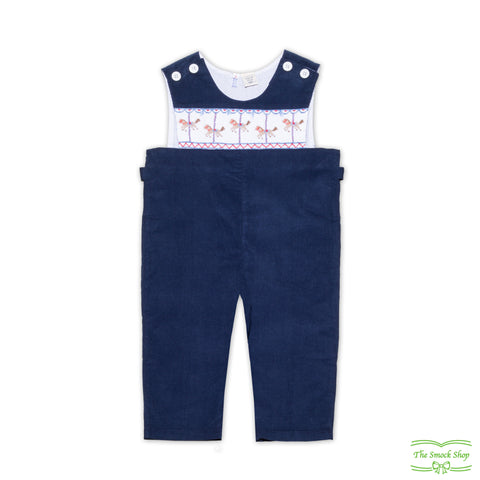 Navy Corduroy Merry Go Round Smocking Long Overall