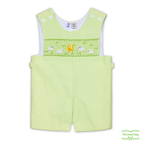 Green Pique Sheep & Shepherd Smocking Overall