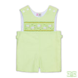 Green Pique Jumping Sheep Smocking Overall