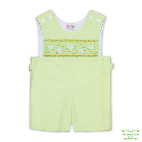 Green Pique Jumping Sheep Smocking Overall