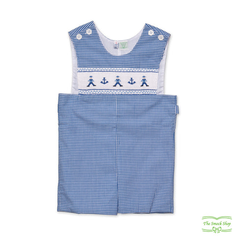 Blue Check Sailor and Anchor Smocking Overall