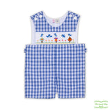 Blue Check Birds House Smocking Overall