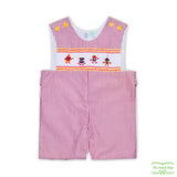 Red Stripe Retro Robots Smocking Overall