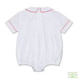 White with Red Geometric Smocking Romper