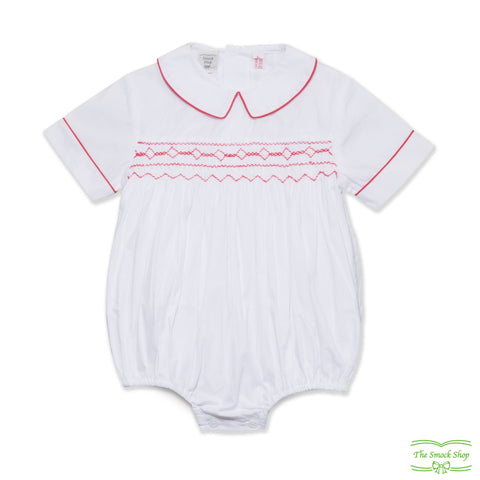 White with Red Geometric Smocking Romper