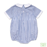 Blue Stripe Sailboat Smocking Short Sleeve Romper