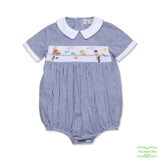 Navy Check Swimming Ducking Smocking Romper