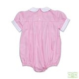 Pink Gingham Check Tennis Racket Smocking Romper