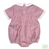 Red Stripe Soldier Smocking Short Sleeve Romper