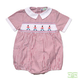 Red Stripe Soldier Smocking Short Sleeve Romper