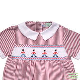 Red Stripe Soldier Smocking Short Sleeve Romper