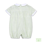 Green Seersucker Stripe Alien & UFO smocking Boy Romper