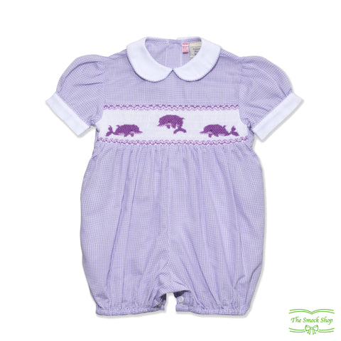 Purple Dolphin Smocking Girls Romper