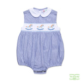 Blue Mini Stripe Rocking Horse Unisex Romper