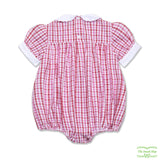 Pink Seersucker Check Sea Horse Smocking Girls Romper