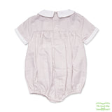 Pale Brown Stripe Donkey Smocking Short Sleeve Romper