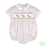 Pale Brown Stripe Donkey Smocking Short Sleeve Romper