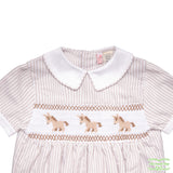 Pale Brown Stripe Donkey Smocking Short Sleeve Romper