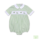 Green Gingham Frog Smocking Boy's Romper