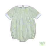 Green Gingham Frog Smocking Boy's Romper