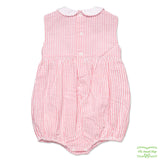 Pink Stripe Seersucker Fish Smocking Sleeveless Romper